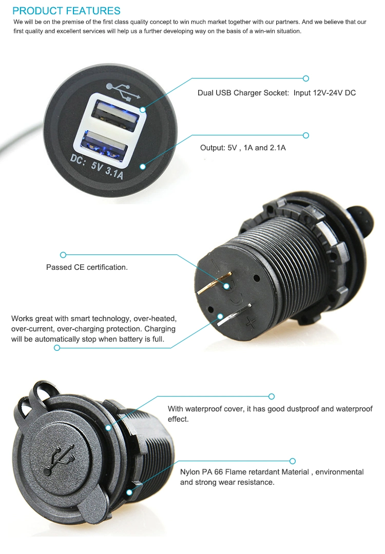 USB C Car Charger Socket, Aluminum Metal 12V/24V Multiple USB Outlet Pd 20W USB-C and Dual QC3.0 Ports with Power Switch Car USB Port 12V Socket for Car