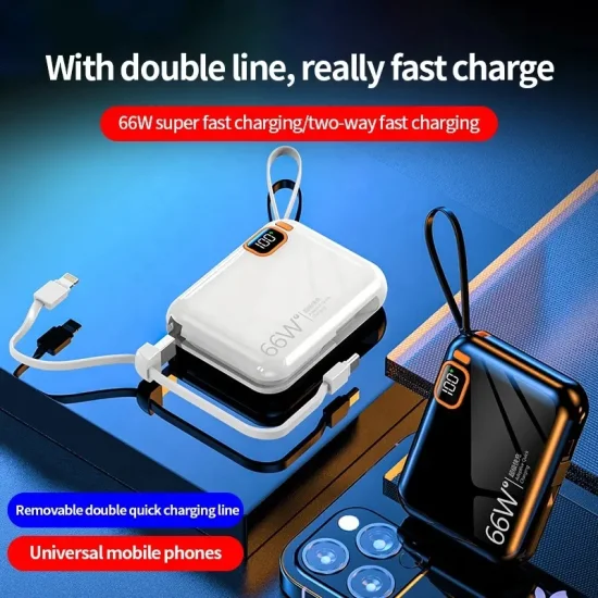 Mini portable 10000mAh 66W charge rapide Pd20W Power Bank avec affichage numérique