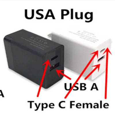 Personnalisez votre logo 2,4A USB a + Type C Port Dock Us EU Plug 2 broches QC 3.0 adaptateur secteur chargeur mural